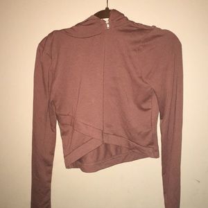 pink/nude colored long sleeve hooded crop top